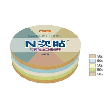 【N次貼】61064 造型便條磚可再貼便條本 67x67mm 圓形 250張/4色/顆