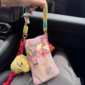 ✨臺灣出貨✨甜美小清新手機包包女夏日戶外精簡出行單肩包斜挎網紗便攜收納包