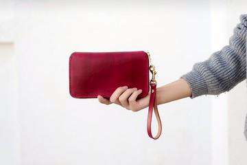 【切线派】大容量 真皮手工复古拉鏈錢包 女士長夾 手拿包