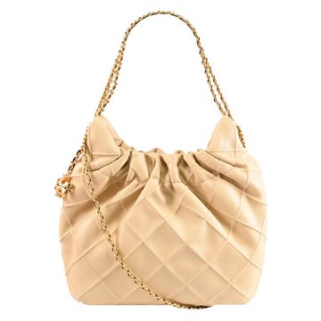 TORY BURCH 162451 Fleming Hobo 菱格紋軟皮穿鏈兩用流浪包.杏色