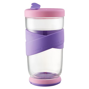 CMSH 可漾 時尚雙色雙吸管玻璃支架杯 650mL 蘭姆葡萄  1個