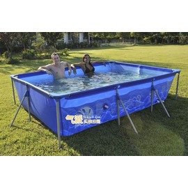 【長形支架游泳池-394-6075L-394*207*80cm-1套/組】加厚鐵支架 加厚夾網料 家庭豪華長方形支架水池 兒童學泳釣魚池(現貨)-76033