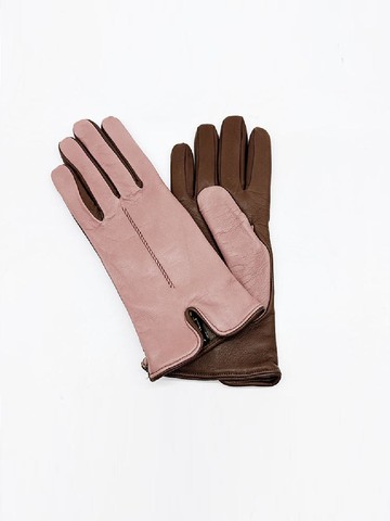 Leather Cashmere Diagonal Stitched Gloves [Blue Pink] (2A4D111003)