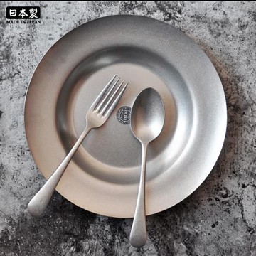 進口日本青芳作家復古磨砂銀色不銹鋼盤創意甜點碟子西餐具托盤子