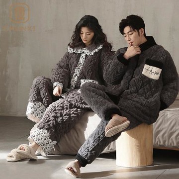 珊瑚絨睡衣女冬季三層加厚加絨夾棉情侶家居服男士2024新款可外穿