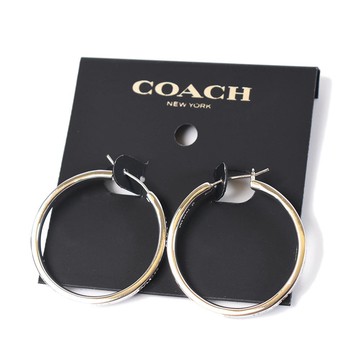 COACH 刻印COACH圓型針式耳環-銀色