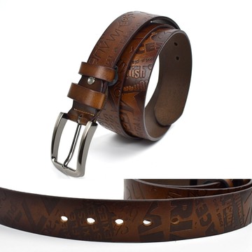 皮帶 滿版英字壓紋真皮腰帶【NK162】