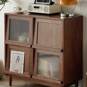 公司貨 免運 北歐餐邊櫃實木雜志櫃玻璃民宿沙發邊櫃藤編簡約小戶型茶水儲物櫃 快速發貨