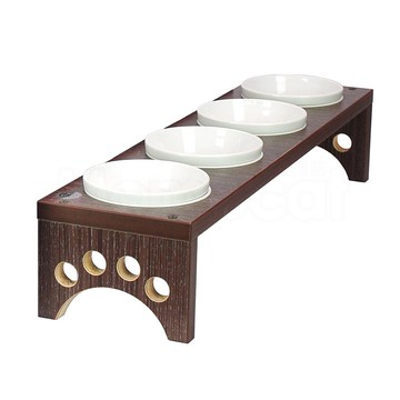 【MOMOCAT】四口小型犬貓餐桌 曼特寧色 碗架附瓷碗