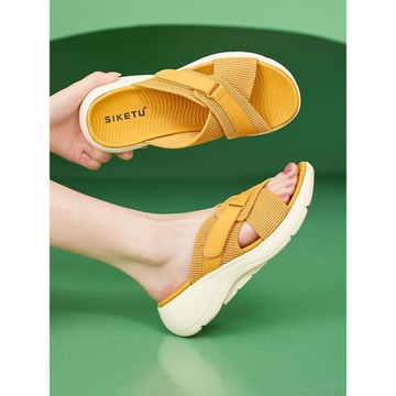 超輕可濕水防滑厚底拖鞋女外穿坡跟涼拖夏季海邊度假高跟沙灘鞋