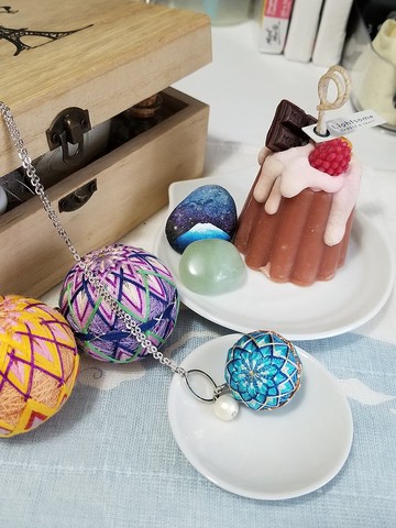 彩線日和 小鞠球長項鍊 3cm - 小藍花 (全人手)