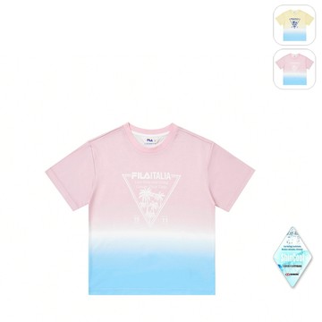 【FILA】KIDS 孩童款 漸層涼感圓領短袖上衣-粉色 1TEY-4324-PK
