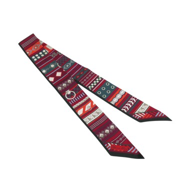 【二手名牌BRAND OFF】HERMES 愛馬仕 深紅色 絲綢 Colliers De Chiens Twilly 絲巾