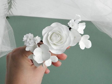 白色婚禮髮夾花朵新娘發片