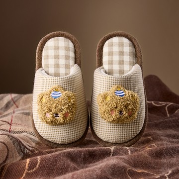 Cheerful Mario幸福瑪麗 兒童秋冬室內拖鞋保暖 可愛小熊止滑軟底舒適男童毛絨拖鞋