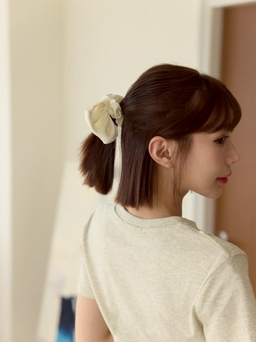 霧柔百褶緞帶髮圈