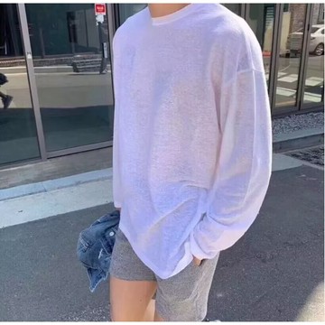 【COMOON】韓版慵懶風素色长袖T恤 M-3XL 寬鬆長袖 親膚透氣 運動上衣 休閒長袖T恤 百搭簡約 男生上衣