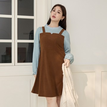 OB嚴選 雲朵自訂款-假兩件燈芯絨澎袖傘襬洋裝 《DA10671》