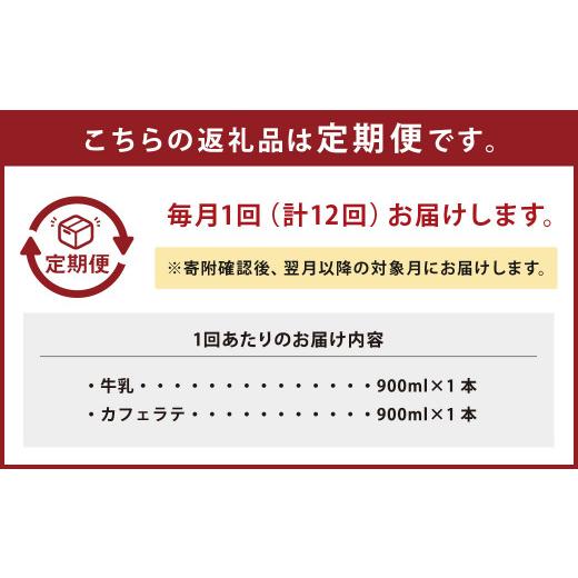 ふるさと納税 熊本県 西原村 山田さんちの牛乳・カフェラテ2本セット 900ml×2本 計12回 合計21.6L ノンホモ牛乳 カフェラテ