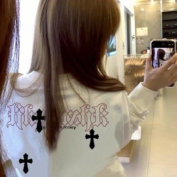 XS~XL 長袖 純棉  情侶T【YL1401-7】前後圖-中古風格英文十字架 台灣製 MIT情侶裝 長袖T恤 男女可穿