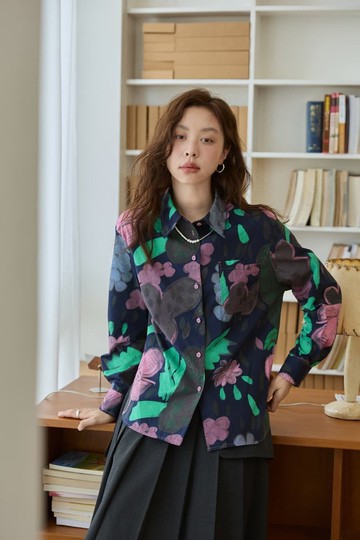 手繪塗鴉 週末畫家 法式藝術家趣味襯衣 塗鴉印花翻領休閒襯衫