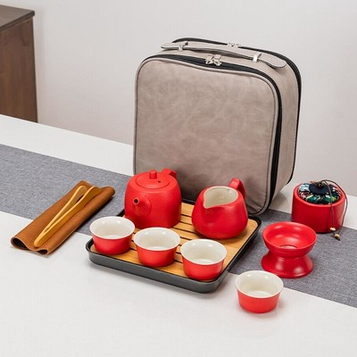 茶器セット 旅行ティーセット 携帯用 旅行 収納バッグ付き 陶器 急須 湯呑みセット 和風 コンパクト 軽量 上品 おしゃれ