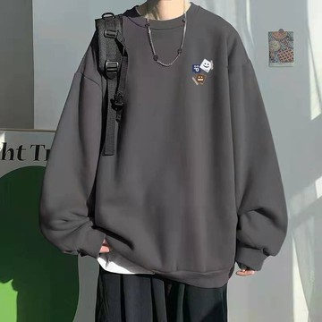 台灣出貨 大尺碼男裝M-8XL 創意印花風 三表情小標圖案 長袖大學T上衣 插畫圖樣 冬天百搭上衣 寬鬆圓領版型 QJT