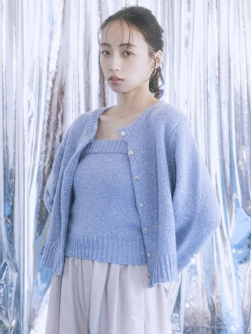 【SET ITEM】亮片鑲嵌設計圓領針織開襟罩衫+平口背心(01000592800) - earth music&ecology