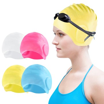大友los2252加大款護耳硅膠泳帽游泳競速男女防水立體包耳護發高彈不勒頭皮