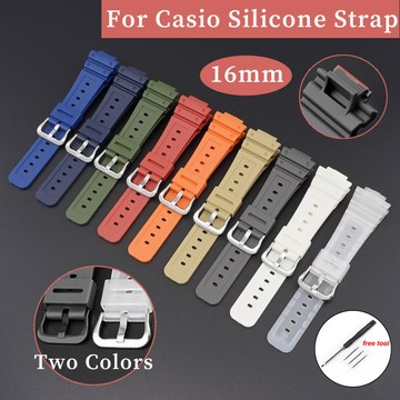 16 毫米彩色矽膠錶帶適用於卡西歐 DW-5600 DW-6900 GA-2100 TPU 橡膠防水錶帶男士女士運動手鍊