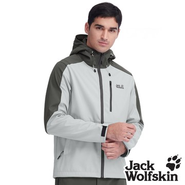 【Jack wolfskin 飛狼】男 防風防潑水內刷毛保暖外套 Softshell 連帽軟殼衣『深淺灰』