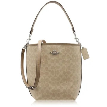 COACH 經典 PVC / 水桶 大款 / 兩用 斜背包(沙黃奶)