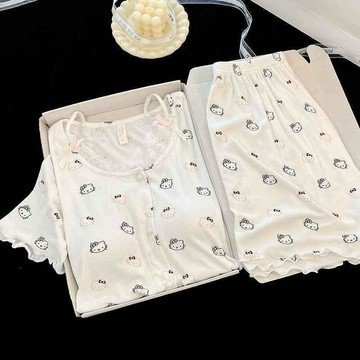 DUYI~夢詩 睡衣女白色Kitty貓夏季ins風新款爆款家居服學生宿舍套裝可外穿