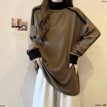 大碼加絨加厚高領內搭打底衫女秋冬季寬鬆顯瘦保暖長袖上衣女