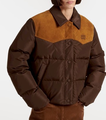 Miu Miu Suede-trimmed pongé down jacket