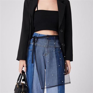 【米蘭精品】現貨+預購 假下擺屁簾打底裙一片式遮臀 裙簾-網紗釘珠繫帶潮流女裝配件74kq55