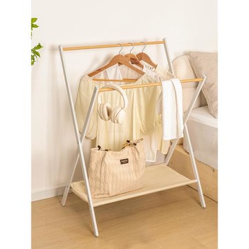 木紋折疊置衣架床邊晚上放衣服神器收納小型掛衣架臥室落地衣帽架