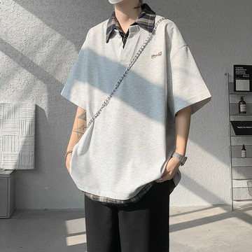 韓版假兩件格紋短袖t/2色-TA6323