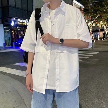 新款色港短袖衫男生夏季港潮流薄款百搭衣半袖外套