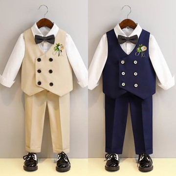 男童禮服秋季兒童西裝馬甲套裝休閑洋氣小孩西服婚禮花童表演出服