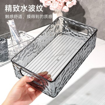 高顔值亞剋力化妝品整理收納筐子輕奢冰川紋可疊加收納盒桌麵透明