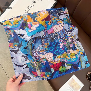 免運 53 絲巾女韓版油畫甜美 小方巾 防曬裝飾圍脖多功能綁包發帶qxm8012