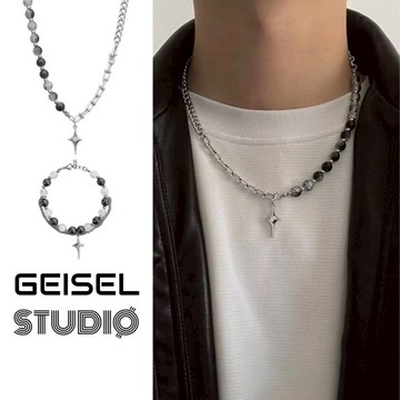 【GEISEL】貓眼石十字拼接鍊 嘻哈項鍊 鈦鋼項鍊 中性項鍊男 男生手鍊 不鏽鋼手鍊(B-104、C-035)