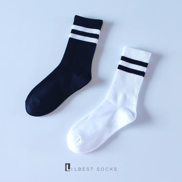 ins襪子男女春秋中筒棉襪學院風兩杠百搭黑白簡約條紋運動長襪潮