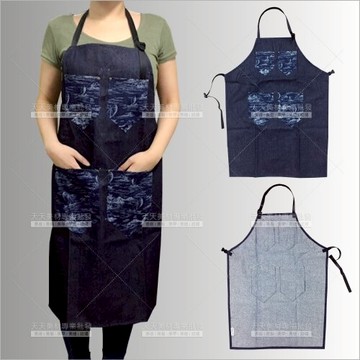 牛仔布花紋款扣式工作服-單件(015-009-2)美容美髮[58730]