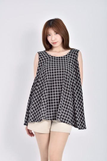 加購優惠(L) 質感棉質格紋蕾絲無袖背心黑色上衣