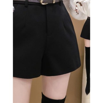 高端品牌羊毛毛呢短褲女秋冬外穿小個子高腰闊腿褲顯瘦打底靴褲子