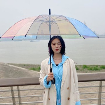 創意日系風森系網紅透明雨傘小清新高顏值彩虹廣告傘少女長柄傘