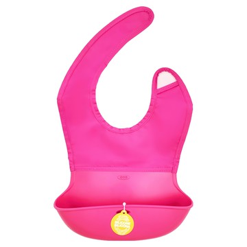 OXO tot 隨行好棒棒圍兜 舒適布面 矽膠大口袋 防水易清洗 可捲起收納  莓果粉  1件  1個