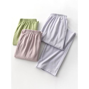 日系純色簡約睡褲男女春秋夏季純棉針織薄款寬松長褲情侶家居褲